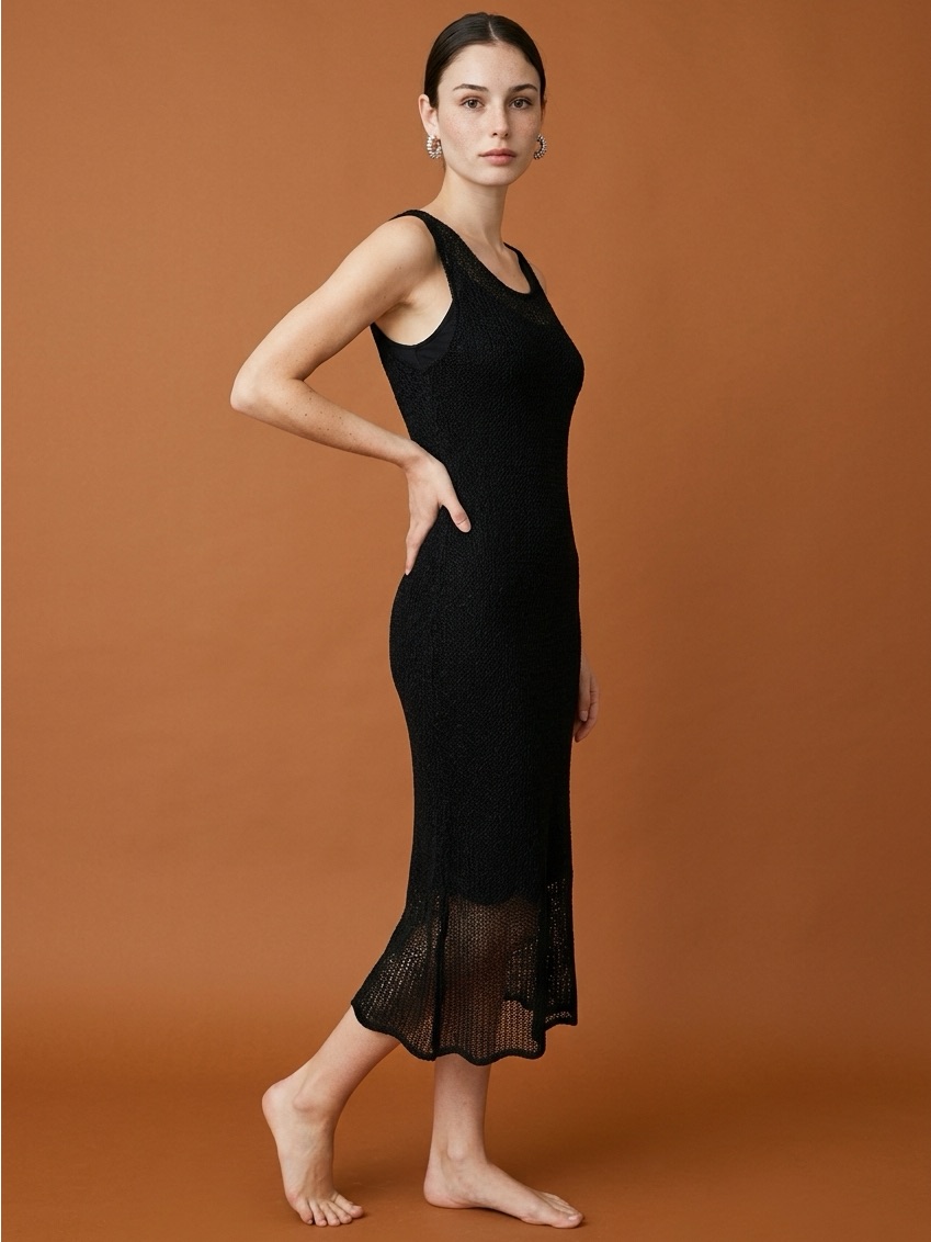 Eileen Fisher Black Knit Tank Midi Dress